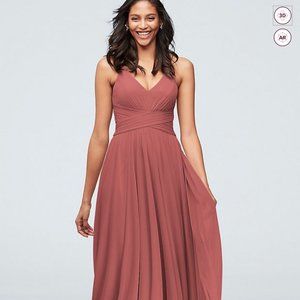 David's Bridal Spaghetti Strap Mesh Cross Waist Bridesmaid Dress in Sedona sz 6